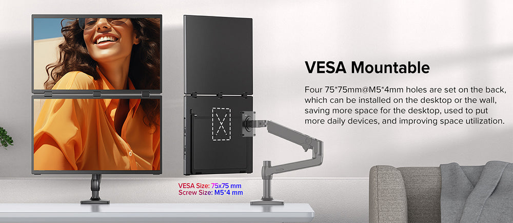 PERFECT Delta Max 18,5palcový přenosný monitor s dvojitou obrazovkou, IPS obrazovka 1920*1080, obnovovací frekvence 100 Hz, 100% sRGB, vestavěný reproduktor, bez ovladače, skládací o 360°, nastavitelný stojan a montáž VESA, prodlužovač obrazovky pro notebook, PC, telefon, herní konzoli - zástrčka EU