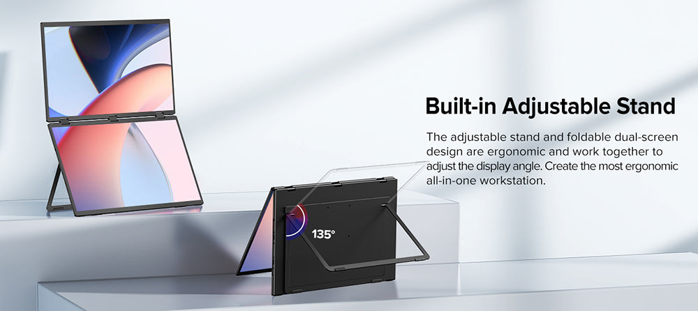 PERFECT Delta Max 18,5palcový přenosný monitor s dvojitou obrazovkou, IPS obrazovka 1920*1080, obnovovací frekvence 100 Hz, 100% sRGB, vestavěný reproduktor, bez ovladače, skládací o 360°, nastavitelný stojan a montáž VESA, prodlužovač obrazovky pro notebook, PC, telefon, herní konzoli - zástrčka EU