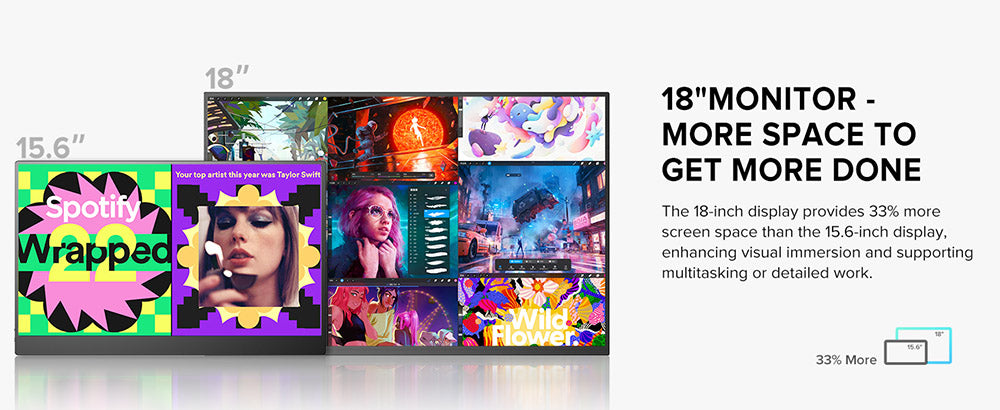 Přenosný herní monitor UPERFECT K118 18'', obnovovací frekvence 144 Hz, rozlišení 2560x1600 QHD IPS, kontrastní poměr 1000:1, FreeSync, HDR, 100% DCI-P3, vestavěný reproduktor, doba odezvy 9 ms, nízká hladina modrého světla, držák VESA, 1* Mini HDMI, 1* Type-C, 1* audio jack – zástrčka EU