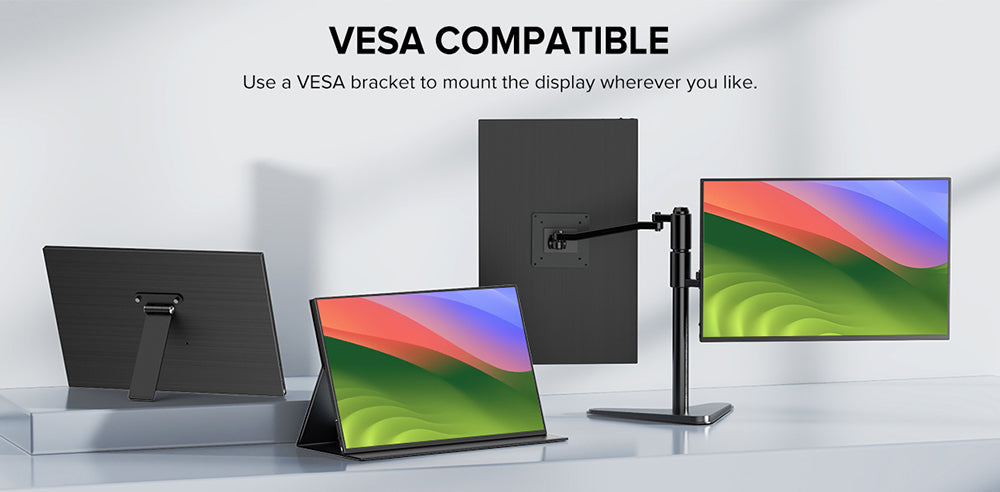 Přenosný herní monitor UPERFECT K118 18'', obnovovací frekvence 144 Hz, rozlišení 2560x1600 QHD IPS, kontrastní poměr 1000:1, FreeSync, HDR, 100% DCI-P3, vestavěný reproduktor, doba odezvy 9 ms, nízká hladina modrého světla, držák VESA, 1* Mini HDMI, 1* Type-C, 1* audio jack – zástrčka EU