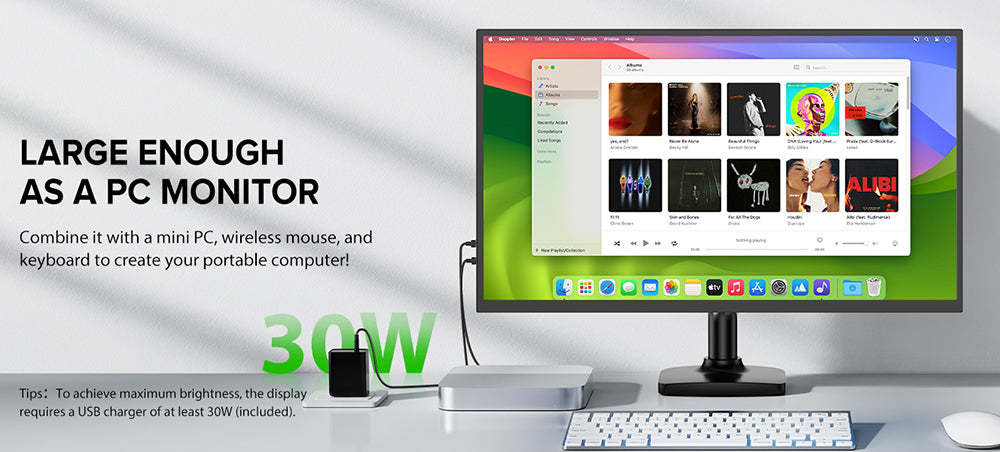 PERFECT UMax22 22palcový přenosný monitor, obnovovací frekvence 60 Hz, IPS obrazovka 2560*1440, 100% sRGB, FreeSync, vestavěné reproduktory, bez ovladačů, HDR, nízká hladina modrého světla, 180° nastavitelný stojan, 2*USB-C, 1*Mini HDMI, 1*Micro USB-B OTG, 1*Audio Jack - EU zástrčka