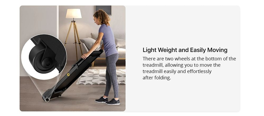 UREVO URTM006 Skládací mini běžecký pás, maximální rychlost 1–10 km/h, běžecká plocha 105*40 cm, maximální nosnost 100 kg, 12 vestavěných HIIT programů