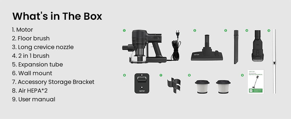 Vysavač Vactidy C6 s kabelem, výkonný sací výkon 18 kPa, nádoba na prach 800 ml, 7m kabel, motor 600 W, HEPA filtr, ochrana proti přehřátí/opaření
