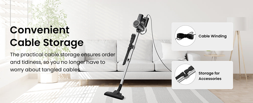 Vysavač Vactidy C6 s kabelem, výkonný sací výkon 18 kPa, nádoba na prach 800 ml, 7m kabel, motor 600 W, HEPA filtr, ochrana proti přehřátí/opaření