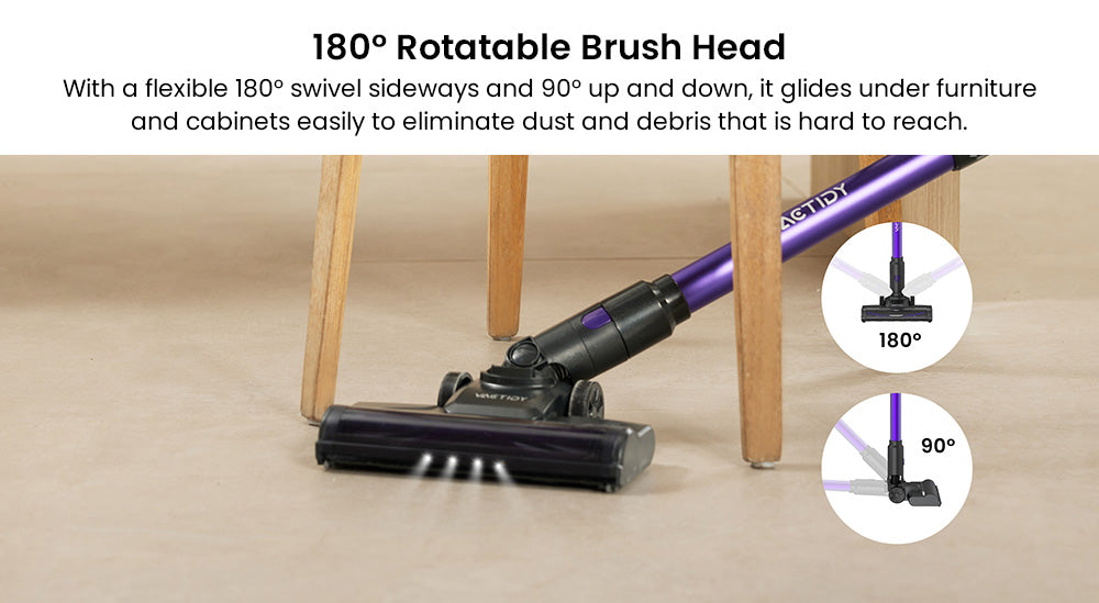 Bezdrátový vysavač Vactidy V8 Pro, výkonný sací tlak 25 kPa, cyklónový filtrační systém, nádobka na prach o objemu 500 ml, dotykový LED displej, otočná kartáčová hlava o 180°, doba provozu 35 minut, samostatně stojící konstrukce