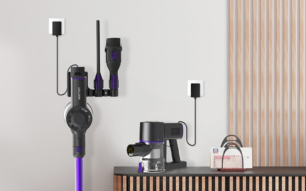 Bezdrátový vysavač Vactidy V8 Pro, výkonný sací tlak 25 kPa, cyklónový filtrační systém, nádobka na prach o objemu 500 ml, dotykový LED displej, otočná kartáčová hlava o 180°, doba provozu 35 minut, samostatně stojící konstrukce