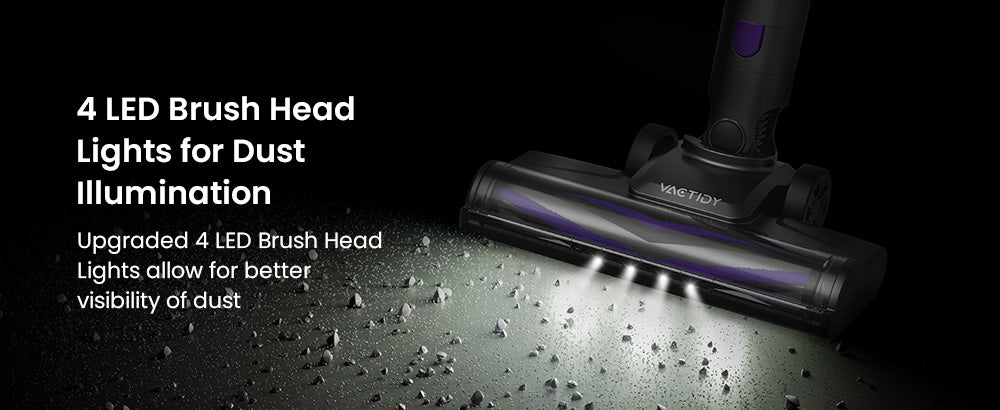 Bezdrátový vysavač Vactidy V8 Pro, výkonný sací tlak 25 kPa, cyklónový filtrační systém, nádobka na prach o objemu 500 ml, dotykový LED displej, otočná kartáčová hlava o 180°, doba provozu 35 minut, samostatně stojící konstrukce