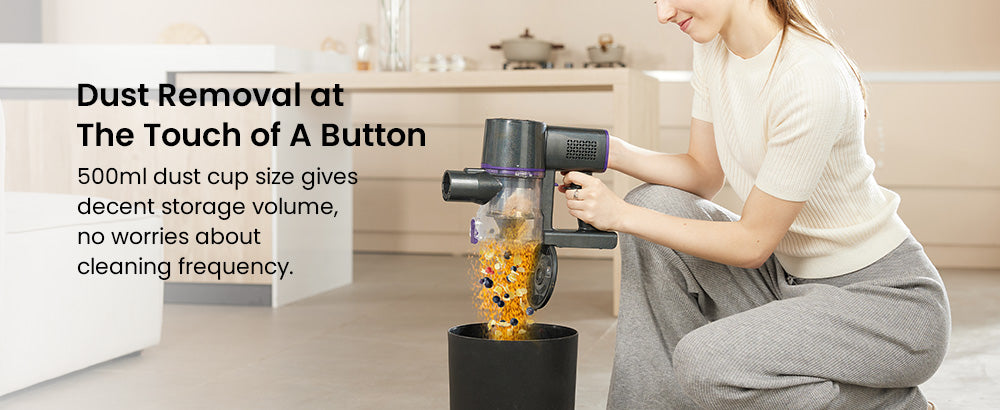 Bezdrátový vysavač Vactidy V8 Pro, výkonný sací tlak 25 kPa, cyklónový filtrační systém, nádobka na prach o objemu 500 ml, dotykový LED displej, otočná kartáčová hlava o 180°, doba provozu 35 minut, samostatně stojící konstrukce