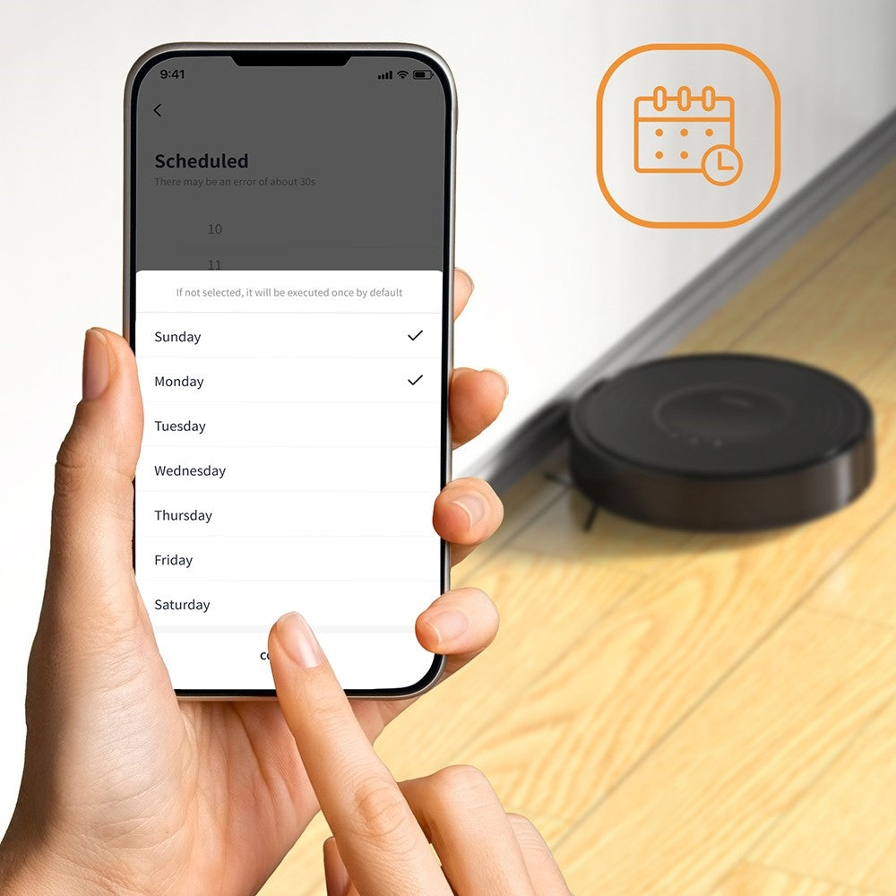 Robotický vysavač Verefa V60m Lite, maximální sací výkon 2700 Pa, vysávání a vytírání 2 v 1, nádoba na prach 250 ml, max. doba provozu 150 minut, ovládání aplikací/hlasem - černý