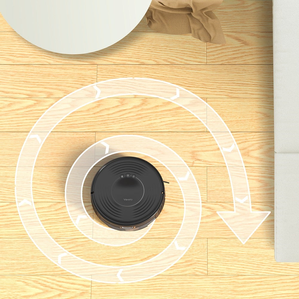 Robotický vysavač Verefa V60m Lite, maximální sací výkon 2700 Pa, vysávání a vytírání 2 v 1, nádoba na prach 250 ml, max. doba provozu 150 minut, ovládání aplikací/hlasem - černý