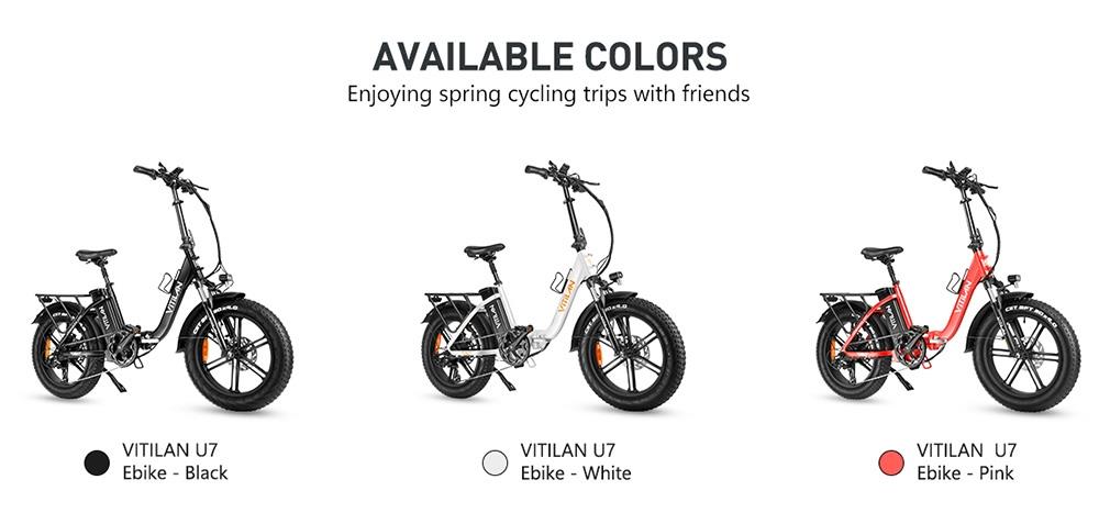 Skládací elektrické kolo Vitilan U7 2.0, 20*4,0palcové tlusté pneumatiky, motor 750 W, 48 V 20 Ah, vyjímatelná lithiová baterie LG, maximální rychlost 45 km/h, dojezd 80–100 km, dvojitý systém odpružení, hydraulická kotoučová brzda – černá