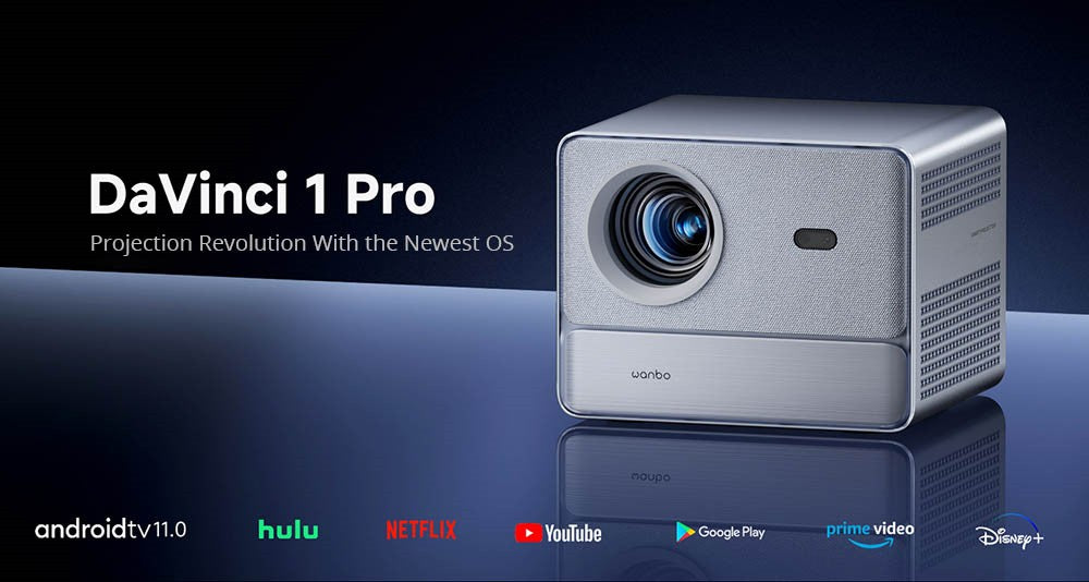 [Netflix 1080P] Projektor WANBO DaVinci 1 Pro, Android 11, 600 ANSI lumenů, HDR 10, 5G WiFi Bluetooth, automatické ostření/automatická korekce lichoběžníkového zkreslení/automatické přizpůsobení obrazu/vyhýbání se překážkám, předinstalované YouTube/Disney/Prime Video