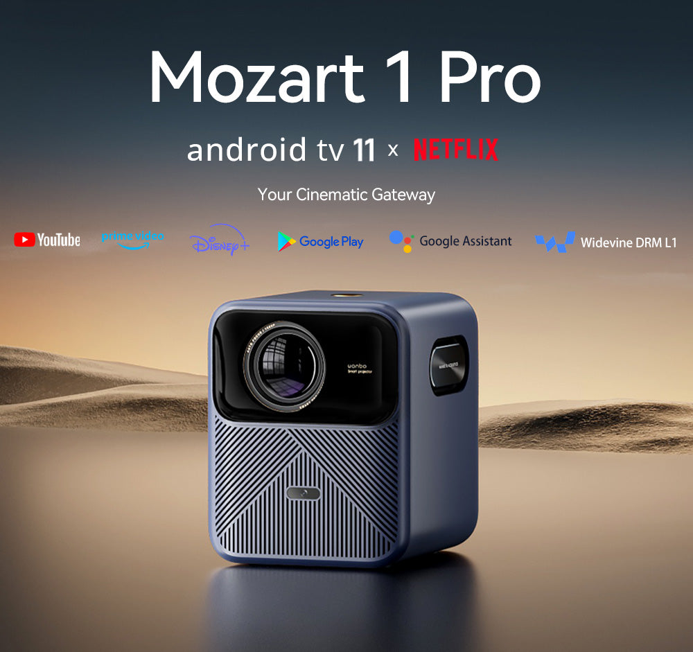 Wanbo Mozart 1 Pro LCD projektor, 900 ANSI, nativní rozlišení 1080P, Android TV 11, automatické ostření, vyhýbání se objektům - zástrčka EU