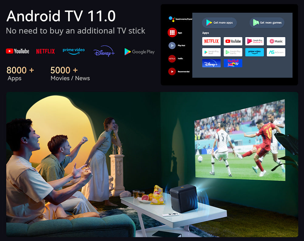 Wanbo Mozart 1 Pro LCD projektor, 900 ANSI, nativní rozlišení 1080P, Android TV 11, automatické ostření, vyhýbání se objektům - zástrčka EU