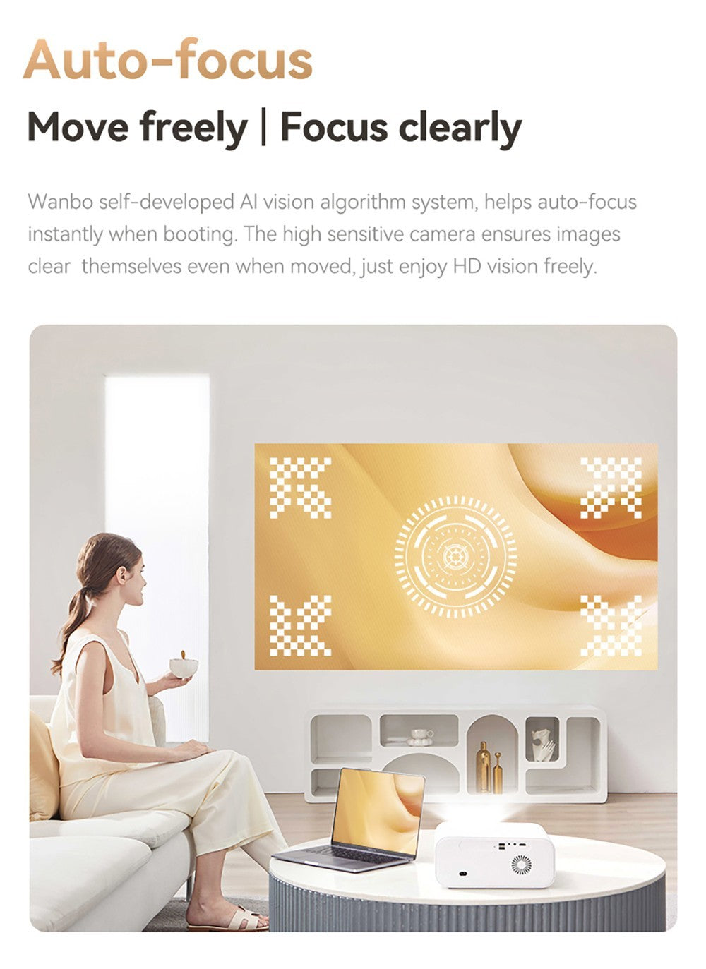 Projektor Wanbo X5, 1100 ANSI lumenů, Nativní rozlišení 1080P, automatická korekce lichoběžníkového zkreslení, dvoupásmové WiFi 6, 1 GB/16 GB, Bluetooth 5.0