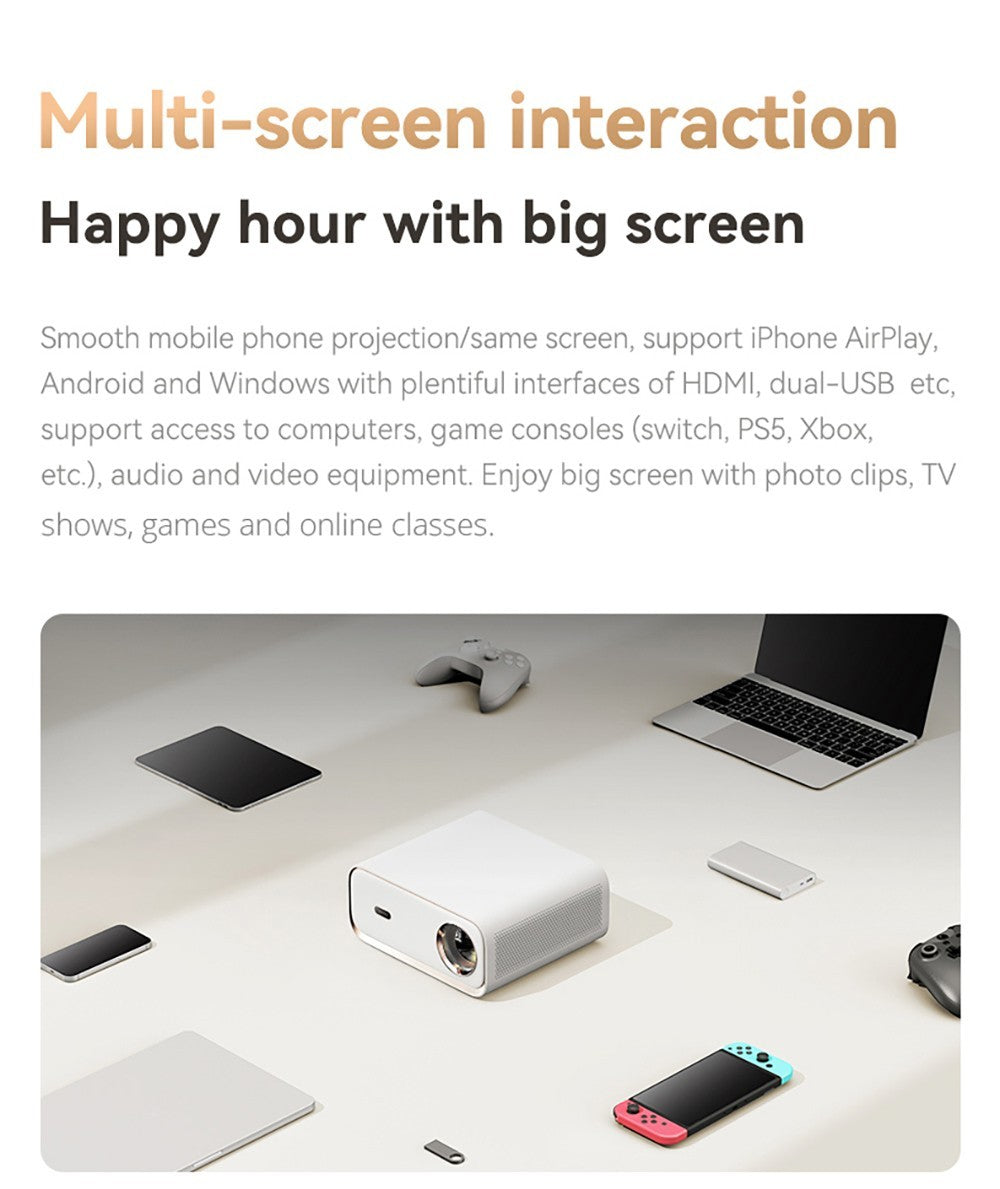 Projektor Wanbo X5, 1100 ANSI lumenů, Nativní rozlišení 1080P, automatická korekce lichoběžníkového zkreslení, dvoupásmové WiFi 6, 1 GB/16 GB, Bluetooth 5.0