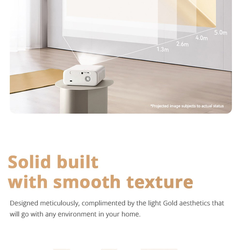 LCD projektor Wanbo X5 s jasem 1100 ANSI lumenů, nativní rozlišení 1080p, dekódování 4K, HDR10, Android 9.0, automatické ostření a automatická korekce lichoběžníkového zkreslení, dvoupásmové WiFi 6, Bluetooth 5.0, Apple Airplay, projekce pro Android / Windows