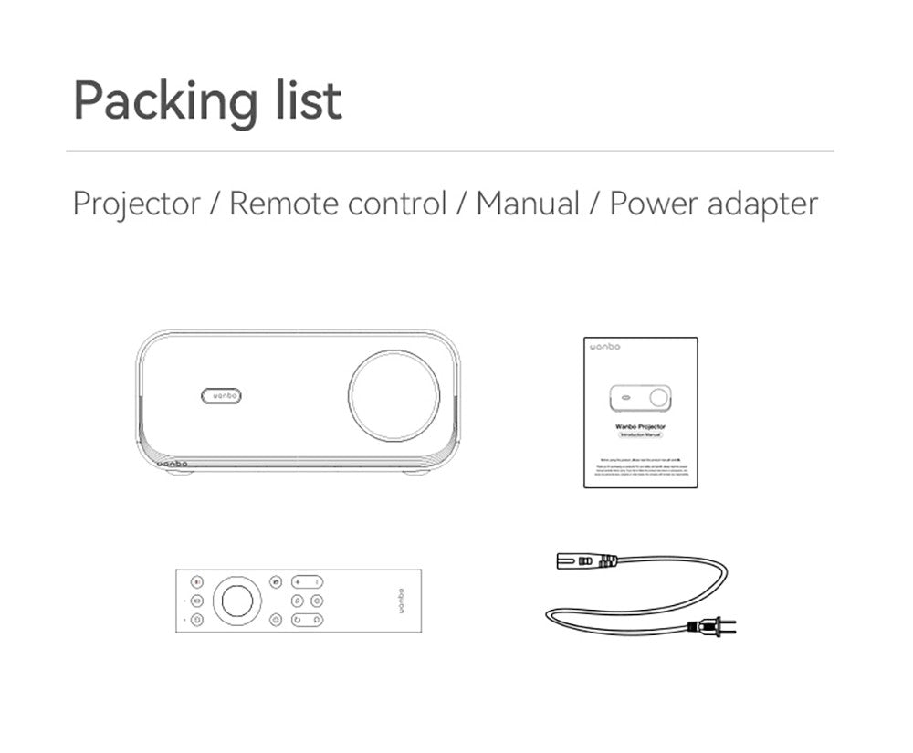 LCD projektor Wanbo X5 s jasem 1100 ANSI lumenů, nativní rozlišení 1080p, dekódování 4K, HDR10, Android 9.0, automatické ostření a automatická korekce lichoběžníkového zkreslení, dvoupásmové WiFi 6, Bluetooth 5.0, Apple Airplay, projekce pro Android / Windows