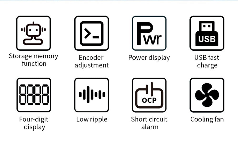 Programovatelný regulovaný stejnosměrný napájecí zdroj WANPTEK APS3010H, 30V 10A, funkce paměti, nastavení enkodéru, rychlé nabíjení přes USB, 4místný displej, nízké zvlnění, chladicí ventilátor - americká zástrčka