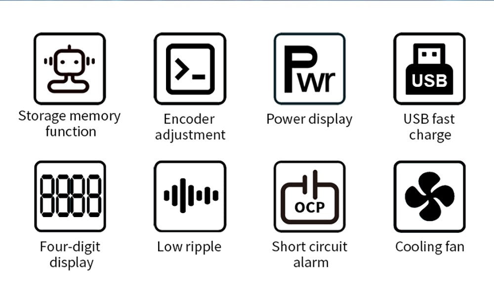 Programovatelný regulovaný stejnosměrný napájecí zdroj WANPTEK APS605H, 60V 5A, funkce paměti, nastavení enkodéru, rychlé nabíjení přes USB, 4místný displej, nízké zvlnění, chladicí ventilátor - zástrčka EU