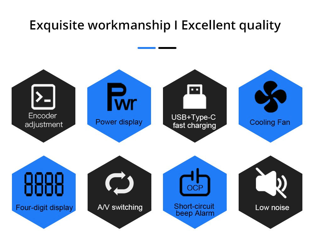 Nastavitelný regulovaný stejnosměrný napájecí zdroj WANPTEK TPS3010, 30V 10A, nastavení enkodéru, rychlé nabíjení přes USB typu C, 4místný displej, nízký šum, přepínání A/V, ventilátor, bílý - zástrčka UK