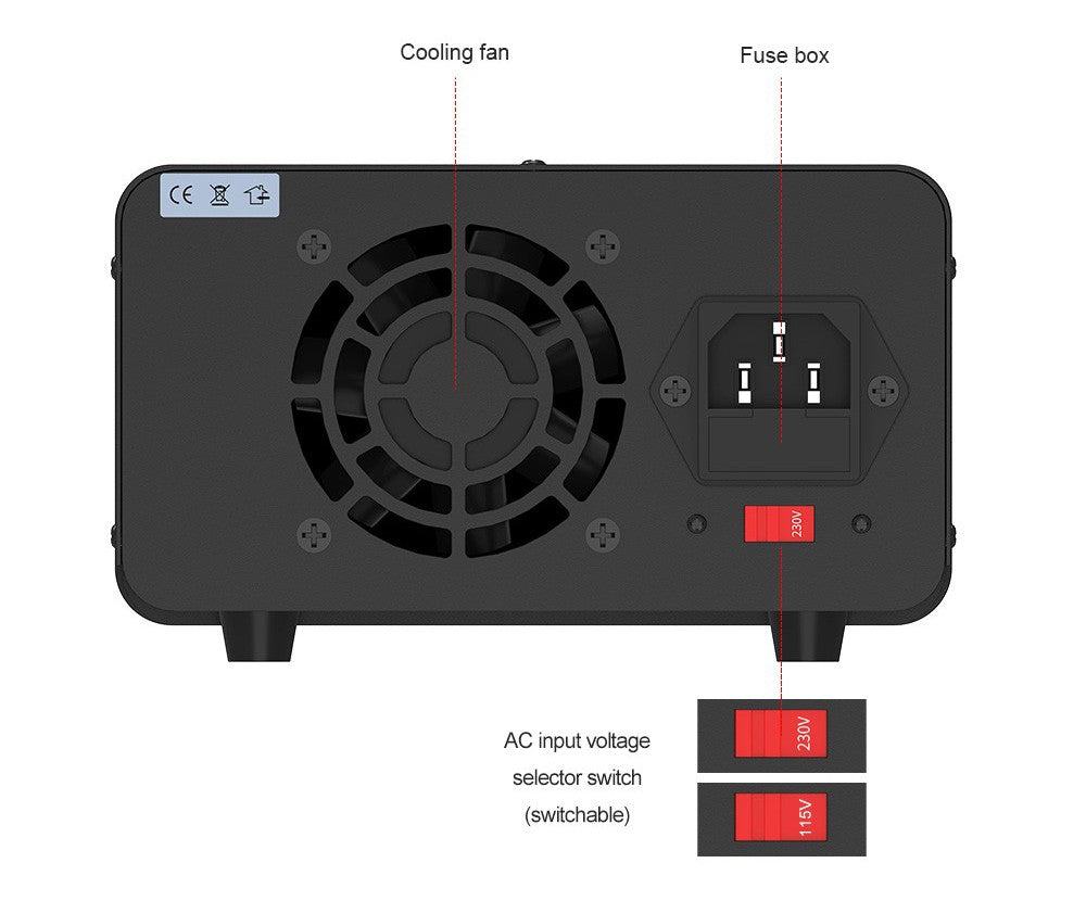 Nastavitelný regulovaný stejnosměrný napájecí zdroj WANPTEK TPS3010, 30V 10A, nastavení enkodéru, rychlé nabíjení přes USB typu C, 4místný displej, nízký šum, přepínání A/V, ventilátor, bílý - zástrčka UK