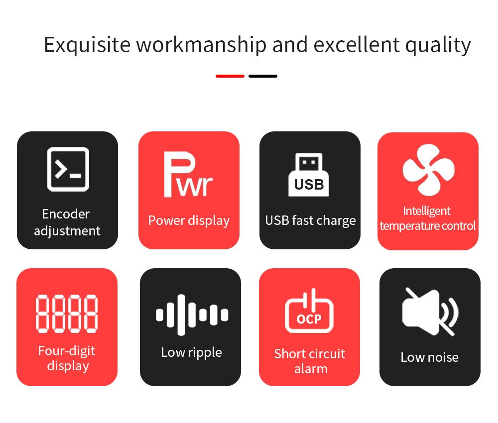 Programovatelný regulovaný stejnosměrný napájecí zdroj WANPTEK WPS1602, 160 V 2 A, nastavení enkodéru, rychlé nabíjení přes USB, inteligentní regulace teploty, 4místný displej, nízké zvlnění, nízký šum, bílý - zástrčka pro Velkou Británii
