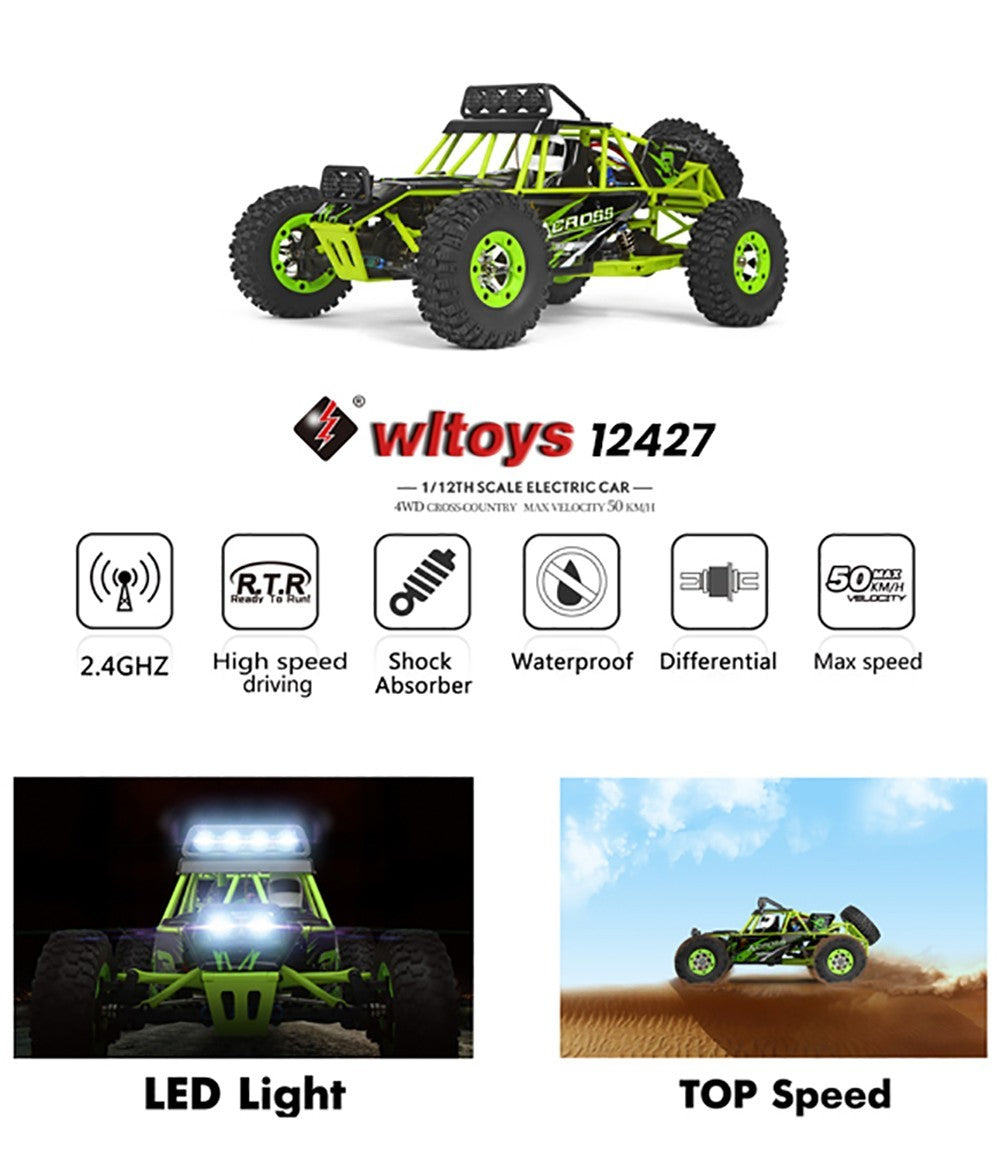 Wltoys 12427 RC auto v měřítku 1/12, terénní, kartáčový motor 540, maximální rychlost 50 km/h - 2 baterie