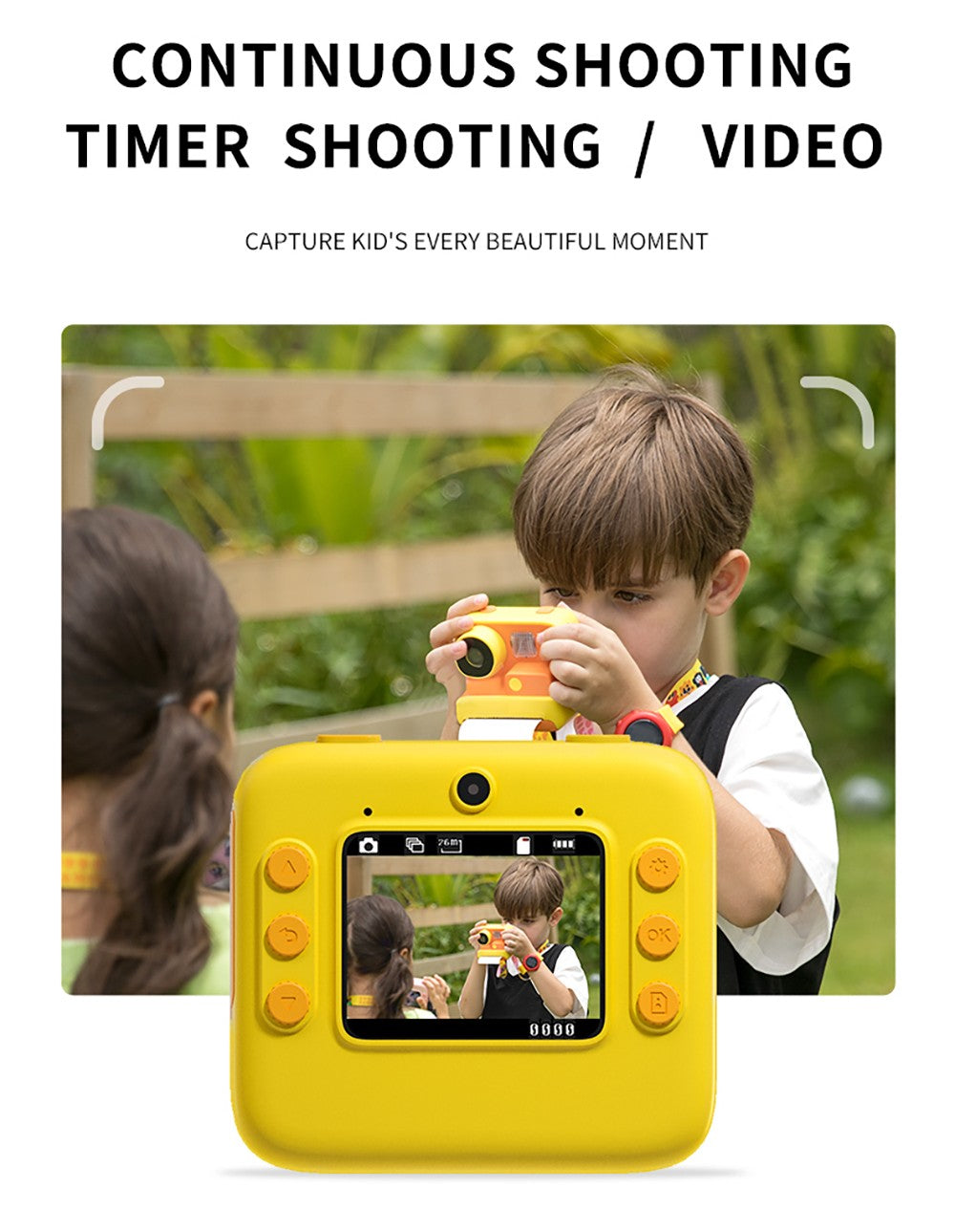 Dětský fotoaparát WOWKIDS K27 s okamžitým tiskem, 48MP přední a zadní duální fotoaparát, rozlišení 1080p, 4 filtry, 32GB TF karta, baterie 1400mAh - růžová