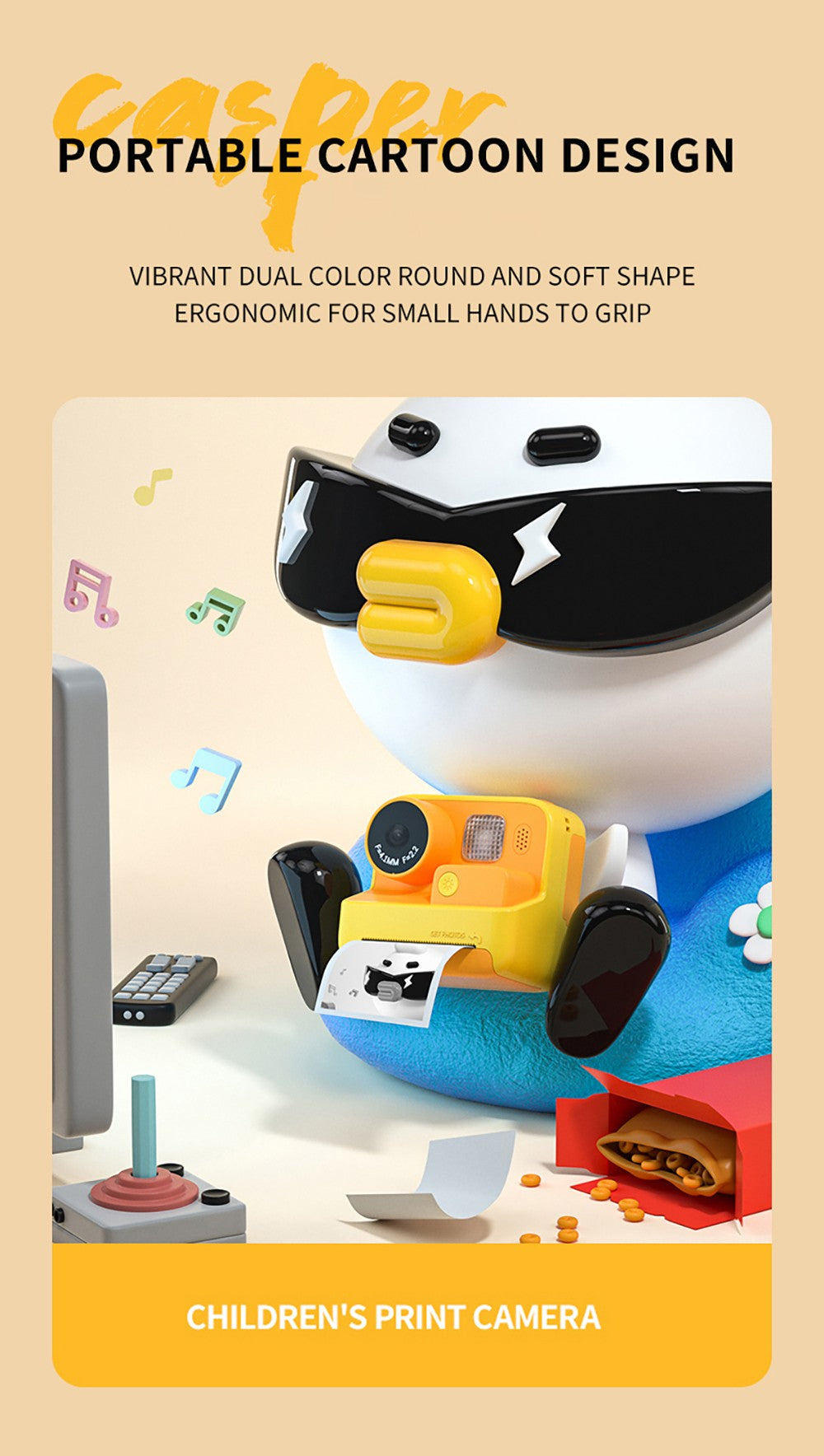 Dětský fotoaparát WOWKIDS K27 s okamžitým tiskem, 48MP přední a zadní duální fotoaparát, rozlišení 1080p, 4 filtry, 32GB TF karta, baterie 1400mAh - růžová