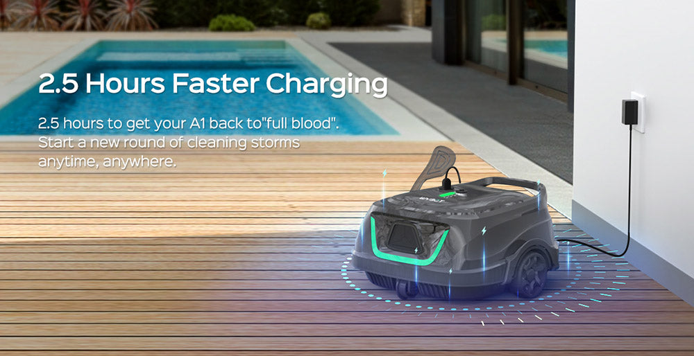 Bezdrátový bazénový robotický vysavač WYBOT A1, dvojitý filtr, doba provozu 120 minut, rychlé nabíjení 2,5 hodiny, pro nadzemní bazény s plochým dnem, černý