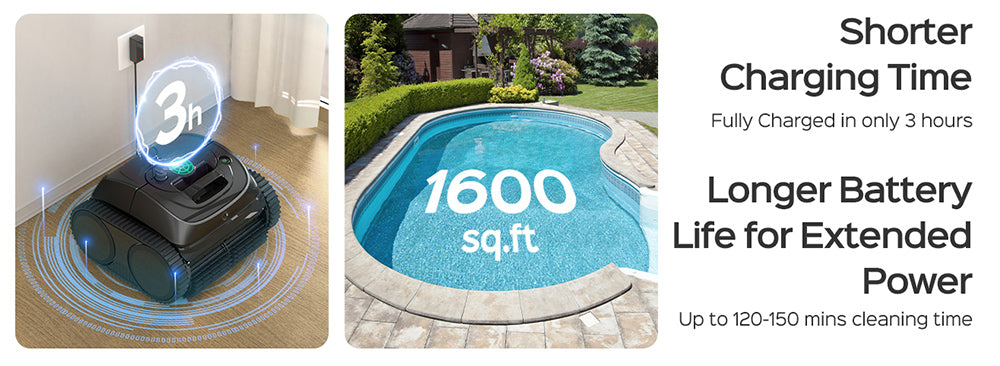 Bezdrátový robotický čistič bazénů WYBOT C1, doba provozu 150 minut, lezení po stěně, inteligentní plánování trasy, ovládání pomocí aplikace, pro bazény do 1615 čtverečních stop