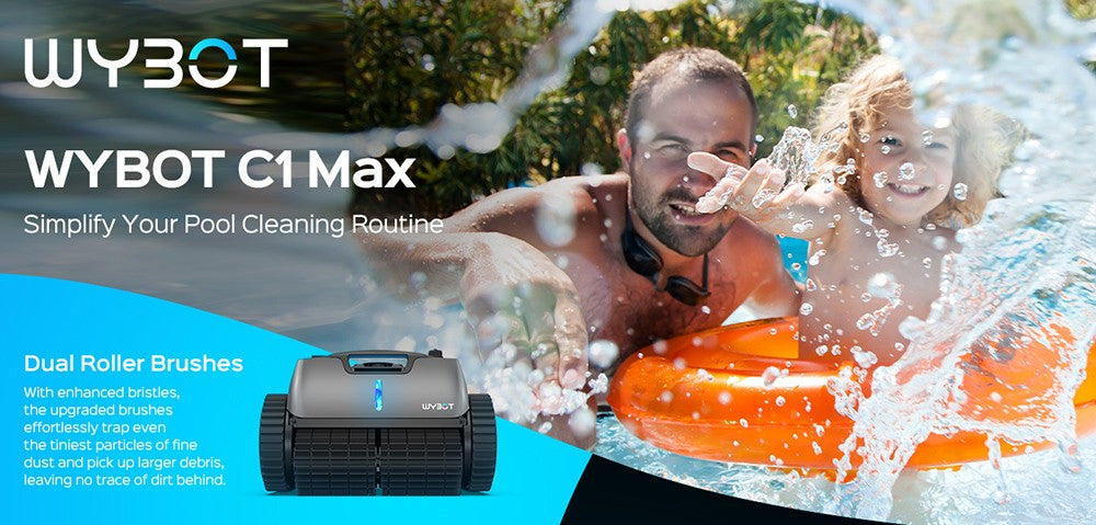 Bezdrátový bazénový robotický vysavač WYBOT C1 MAX s aplikací, doba provozu 180–240 minut, 3 režimy čištění, lezení po stěně, sací výkon 65 W, plocha až 2152 čtverečních stop, šedý