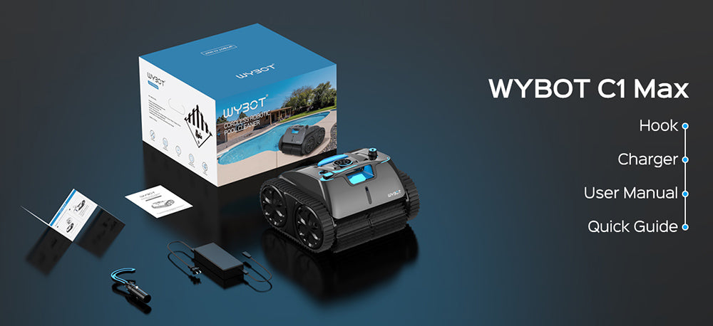 Bezdrátový bazénový robotický vysavač WYBOT C1 MAX s aplikací, doba provozu 180–240 minut, 3 režimy čištění, lezení po stěně, sací výkon 65 W, plocha až 2152 čtverečních stop, šedý