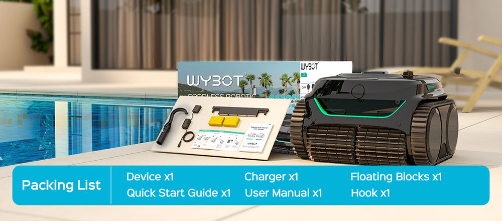 Bezdrátový robotický vysavač WYBOT C2, čištění stěn a vodní hladiny, dvojitá filtrace, pro zapuštěné bazény do 235 m², černozelený