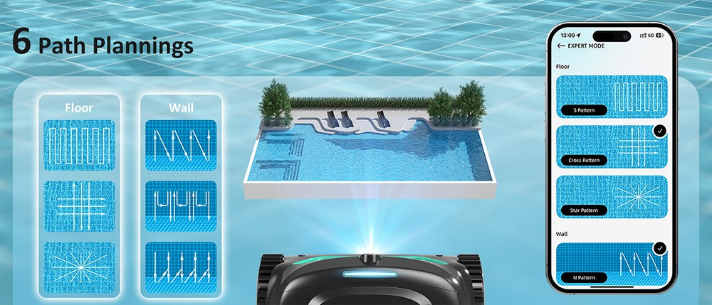 Bezdrátový robotický vysavač na bazén WYBOT C2 Vision, detekce nečistot s kamerou s umělou inteligencí, 8v1 hlavní čištění, dvouvrstvá filtrace, bezkartáčové motory pro výkonné sání, pro bazény do 1940 čtverečních stop, černozelený