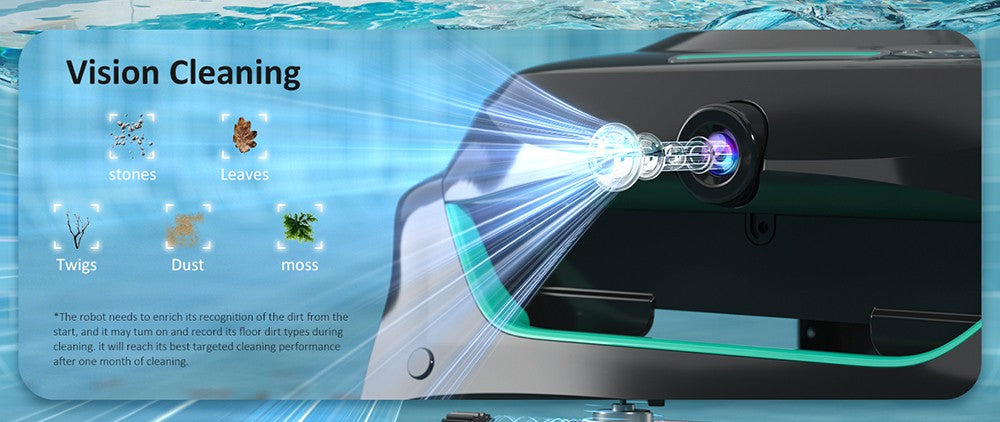 Bezdrátový robotický vysavač na bazén WYBOT C2 Vision, detekce nečistot s kamerou s umělou inteligencí, 8v1 hlavní čištění, dvouvrstvá filtrace, bezkartáčové motory pro výkonné sání, pro bazény do 1940 čtverečních stop, černozelený