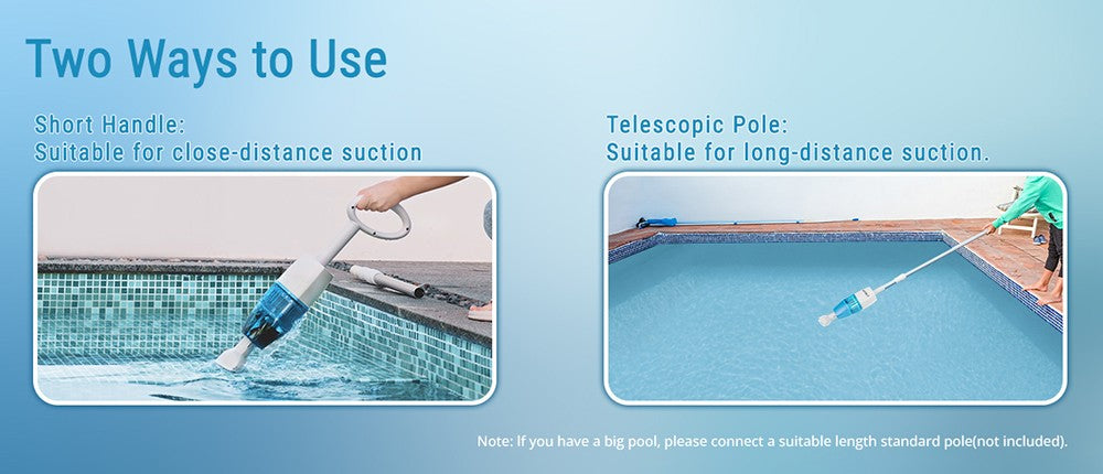 Ruční bazénový vysavač WYBOT HJ10P, teleskopická tyč součástí balení, výkonný sací výkon 25 l/min, velká baterie 5200 mAh, max. doba provozu 60 minut, filtr 0,5 l