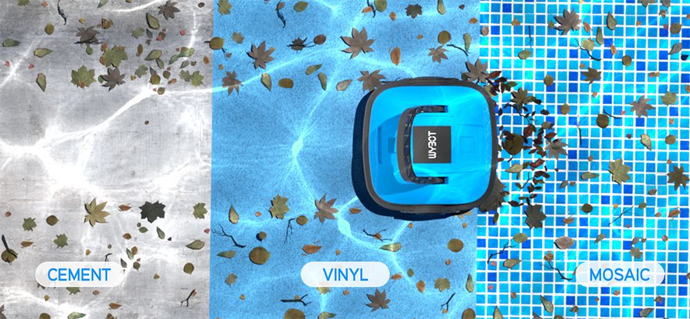 Bezdrátový bazénový robotický vysavač WYBOT WY1102, duální motor, max. doba provozu 50 minut, až 525 čtverečních stop, pro bazény s plochým dnem, modrý