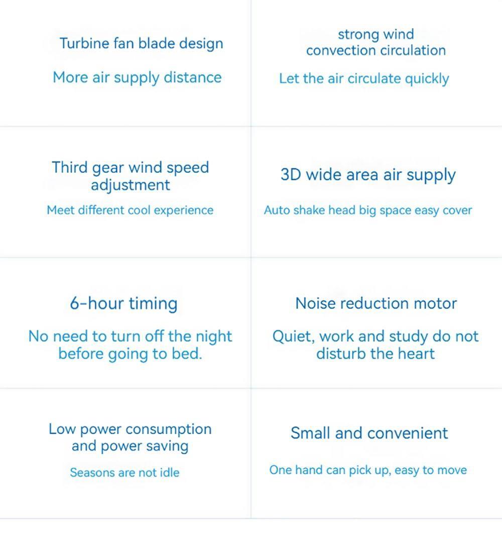 Xiaoda Feiyue C06 Přenosný stolní ventilátor s cirkulací vzduchu, 3 rychlosti, funkce časování, třepací hlava nahoru a dolů - verze do zásuvky