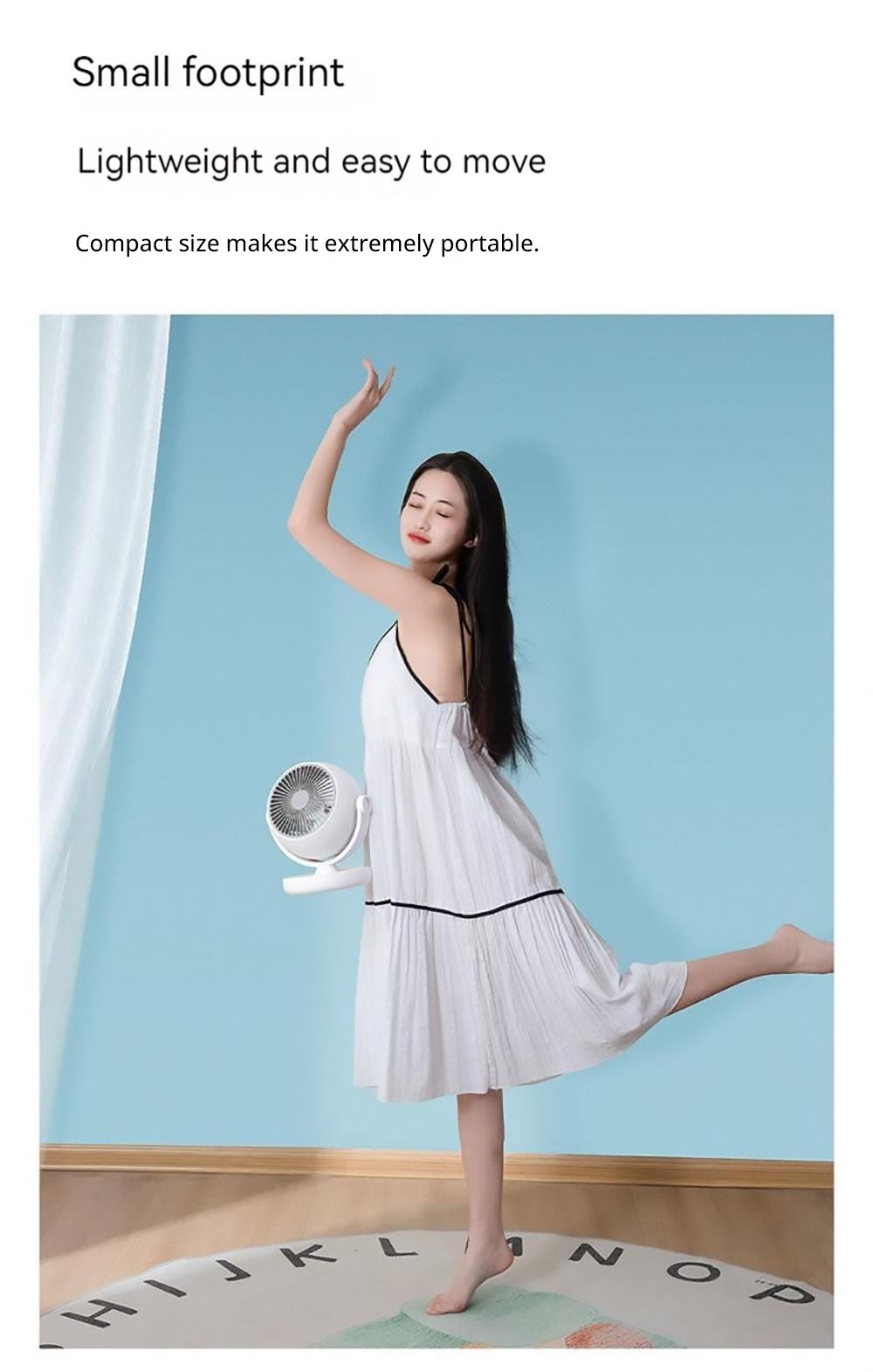 Xiaoda Feiyue C08 Přenosný stolní ventilátor s cirkulací vzduchu, 3 rychlostní stupně, funkce časování, rotace hlavy - nabíjecí verze