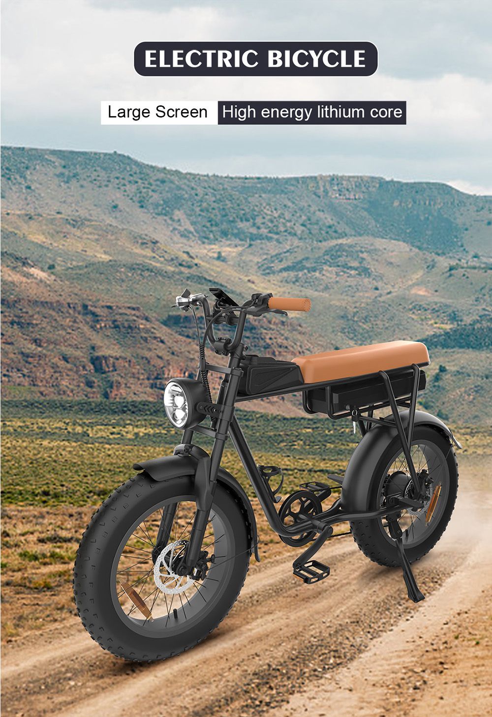 Elektrokolo YAMALI FXH-006, motor 350 W, baterie 48 V 18 Ah, tlusté pneumatiky 20*4 palce, maximální rychlost 40 km/h, dojezd 50 km, Shimano 7 rychlostí, přední a zadní mechanické kotoučové brzdy, Shimano 7 rychlostí, LCD displej - černé