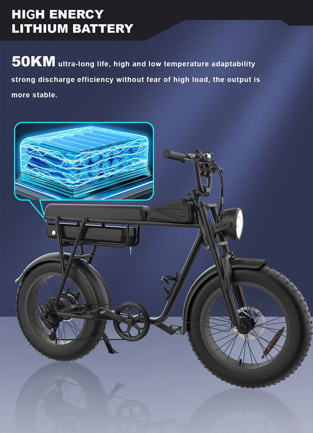 Elektrokolo YAMALI FXH-006, motor 350 W, baterie 48 V 18 Ah, tlusté pneumatiky 20*4 palce, maximální rychlost 40 km/h, dojezd 50 km, Shimano 7 rychlostí, přední a zadní mechanické kotoučové brzdy, Shimano 7 rychlostí, LCD displej - černé