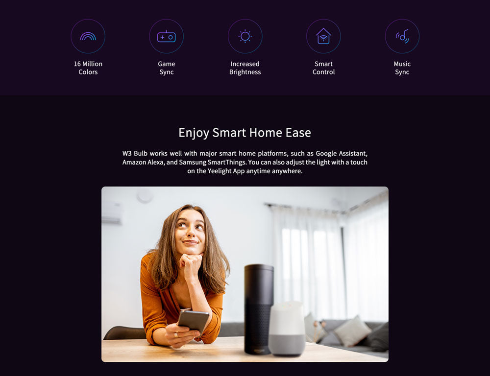Yeelight YLDP005 8W chytrá LED žárovka, W3 vícebarevná, 900 lumenů, 16 milionů barev, synchronizace s herními aplikacemi, inteligentní ovládání jasu