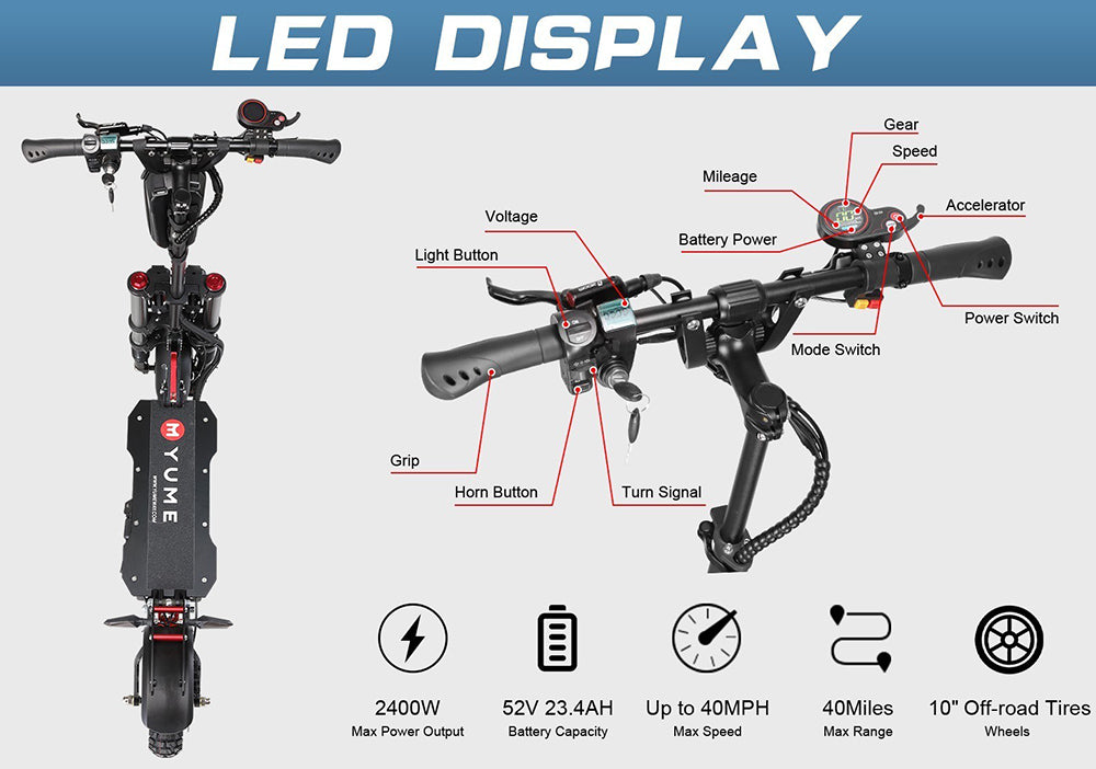 Elektrická koloběžka YUME Y10, motor 1200*2, baterie 52V 23,4Ah, 10