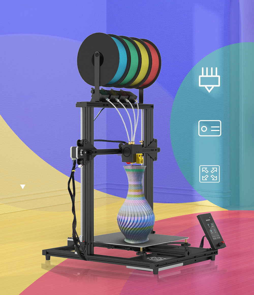 3D tiskárna Zonestar Z8PM4 Pro s 4 titanovými extrudery, 4 vstupy a 1 výstup, míchání barev, automatické vyrovnávání, 32bitová základní deska, LCD displej, open source, 300*300*400 mm