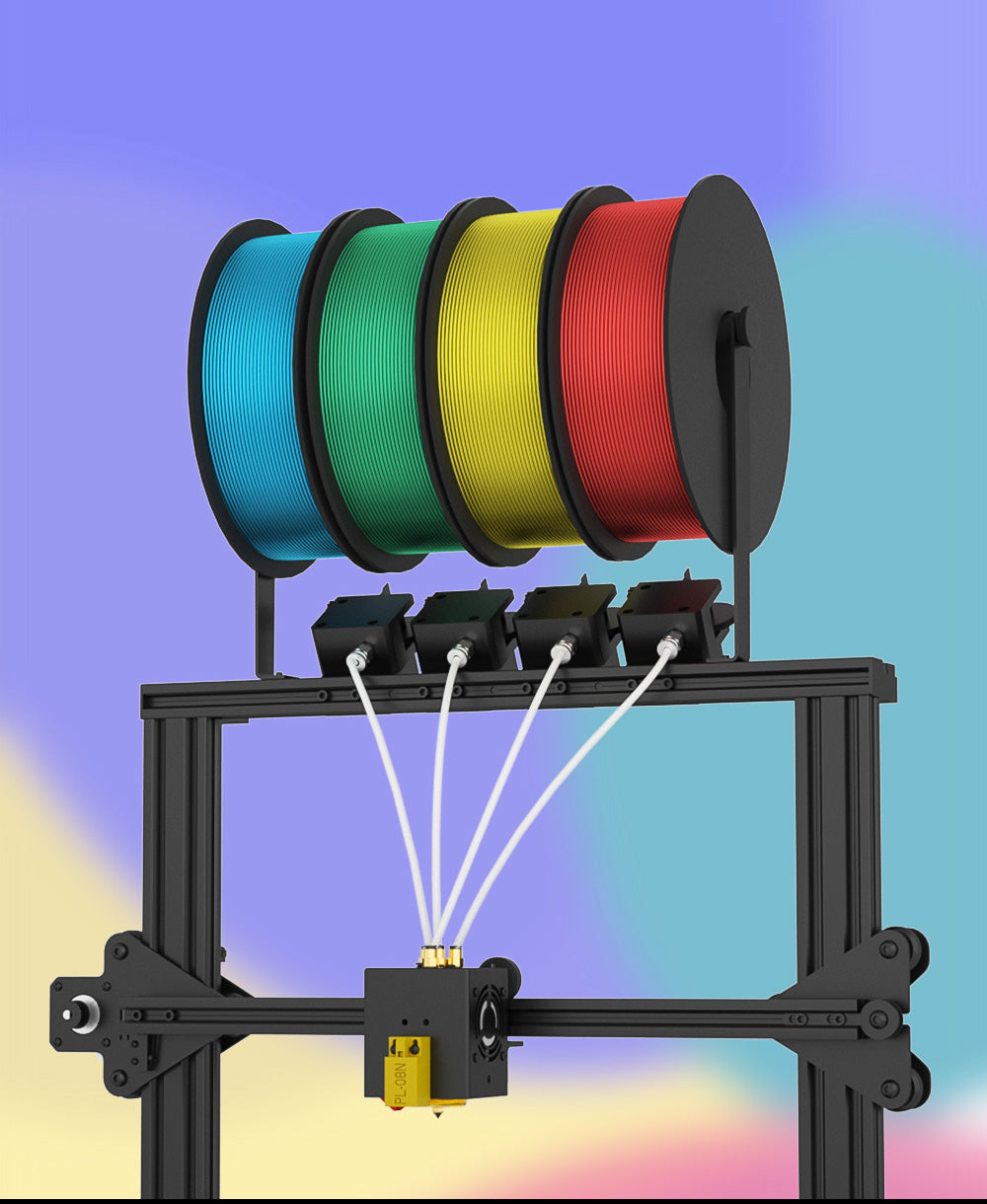 3D tiskárna Zonestar Z8PM4 Pro s 4 titanovými extrudery, 4 vstupy a 1 výstup, míchání barev, automatické vyrovnávání, 32bitová základní deska, LCD displej, open source, 300*300*400 mm