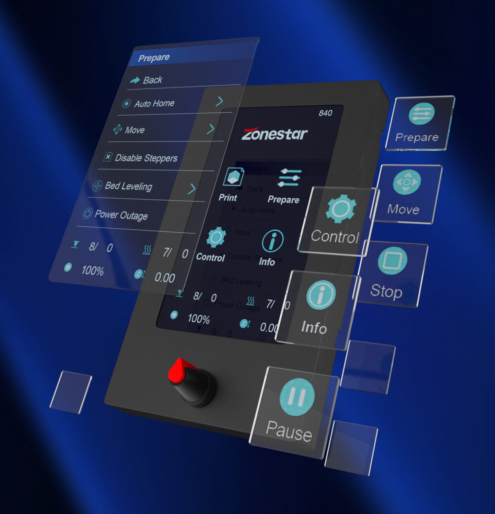 3D tiskárna Zonestar Z8PM4 Pro s 4 titanovými extrudery, 4 vstupy a 1 výstup, míchání barev, automatické vyrovnávání, 32bitová základní deska, LCD displej, open source, 300*300*400 mm