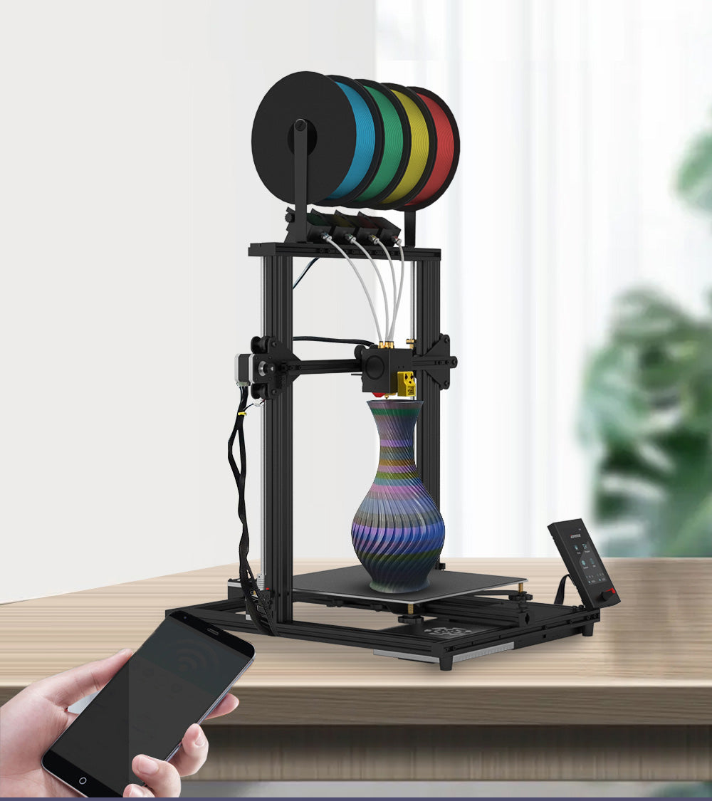 3D tiskárna Zonestar Z8PM4 Pro s 4 titanovými extrudery, 4 vstupy a 1 výstup, míchání barev, automatické vyrovnávání, 32bitová základní deska, LCD displej, open source, 300*300*400 mm
