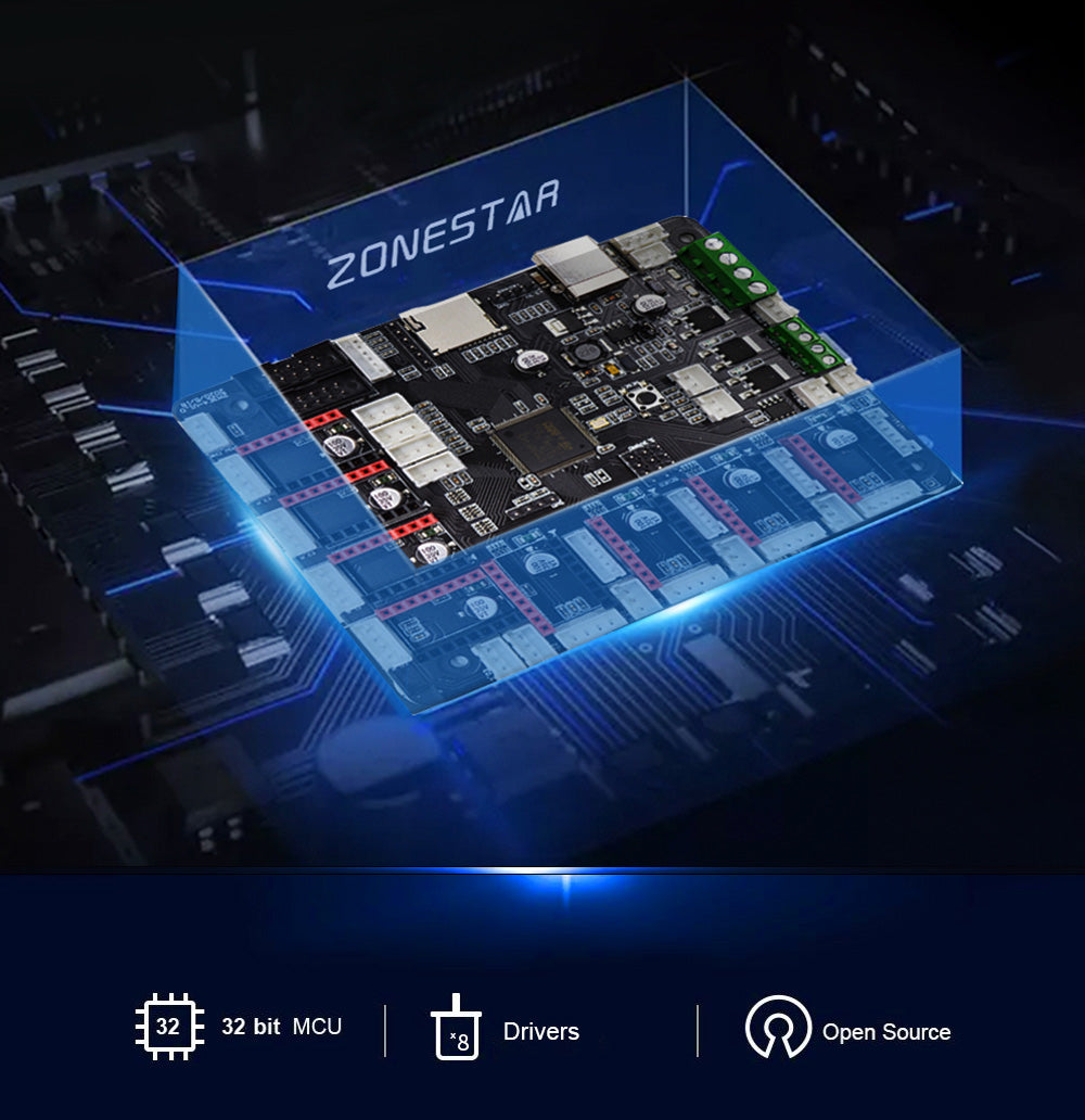 3D tiskárna Zonestar Z8PM4 Pro s 4 titanovými extrudery, 4 vstupy a 1 výstup, míchání barev, automatické vyrovnávání, 32bitová základní deska, LCD displej, open source, 300*300*400 mm